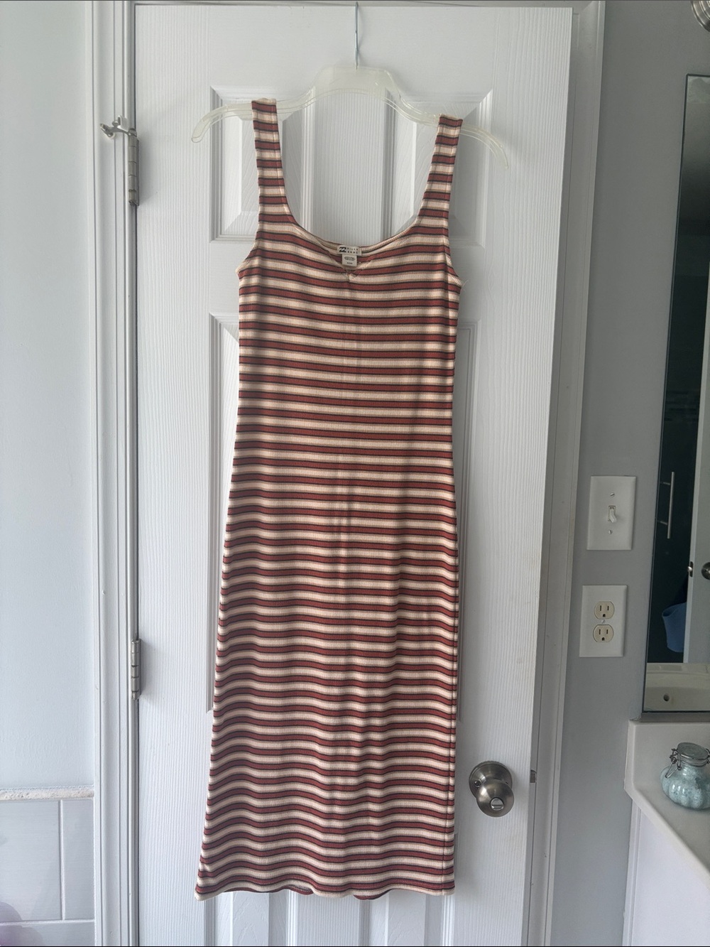 Billabong Sleeveless Striped Midi Dress in Cream and Brown